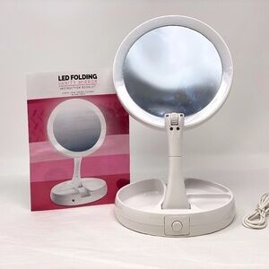 Foldaway Lighted Vanity 10x  Mirror  w/ LED  new in box.Cord or battery  2 PACK